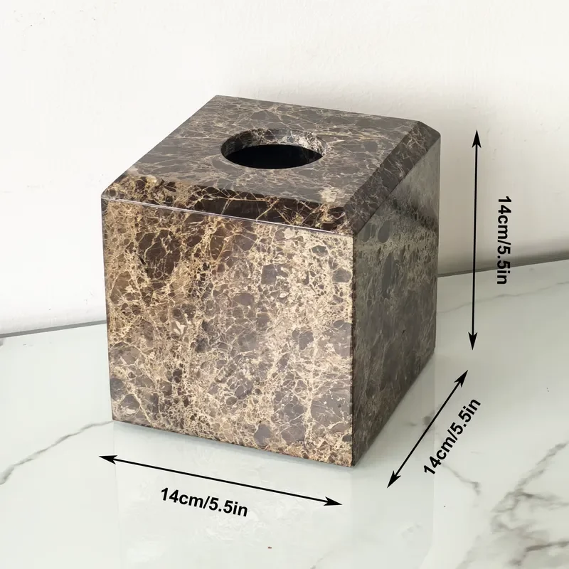 Modern Brown Marble Tissue Box Square Waterproof Durable Handmade 14x14cm for Home Office Hotel Decoration