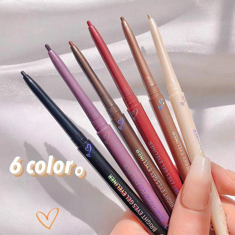 6 kolorów Eyeliner ołówek wodoodporny, długi-trwały czarny brązowy łatwy w noszeniu Eyeliner długopis leżący jedwabnik kolorowy klej Eyeliner