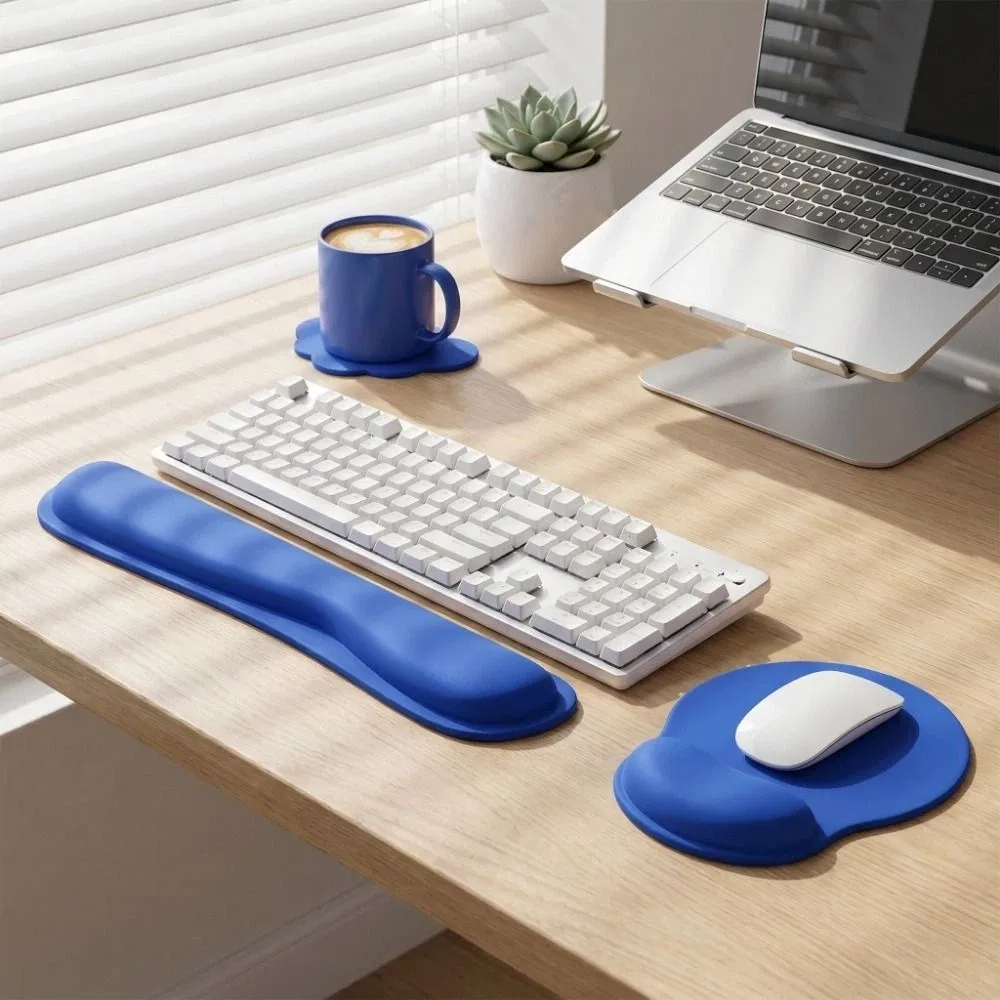 3Pcs Cloud Shape Keyboard Wrist Rest Set Soft Slow Rebound Wristband Mouse Mat with Cup Coasters Comfortable
