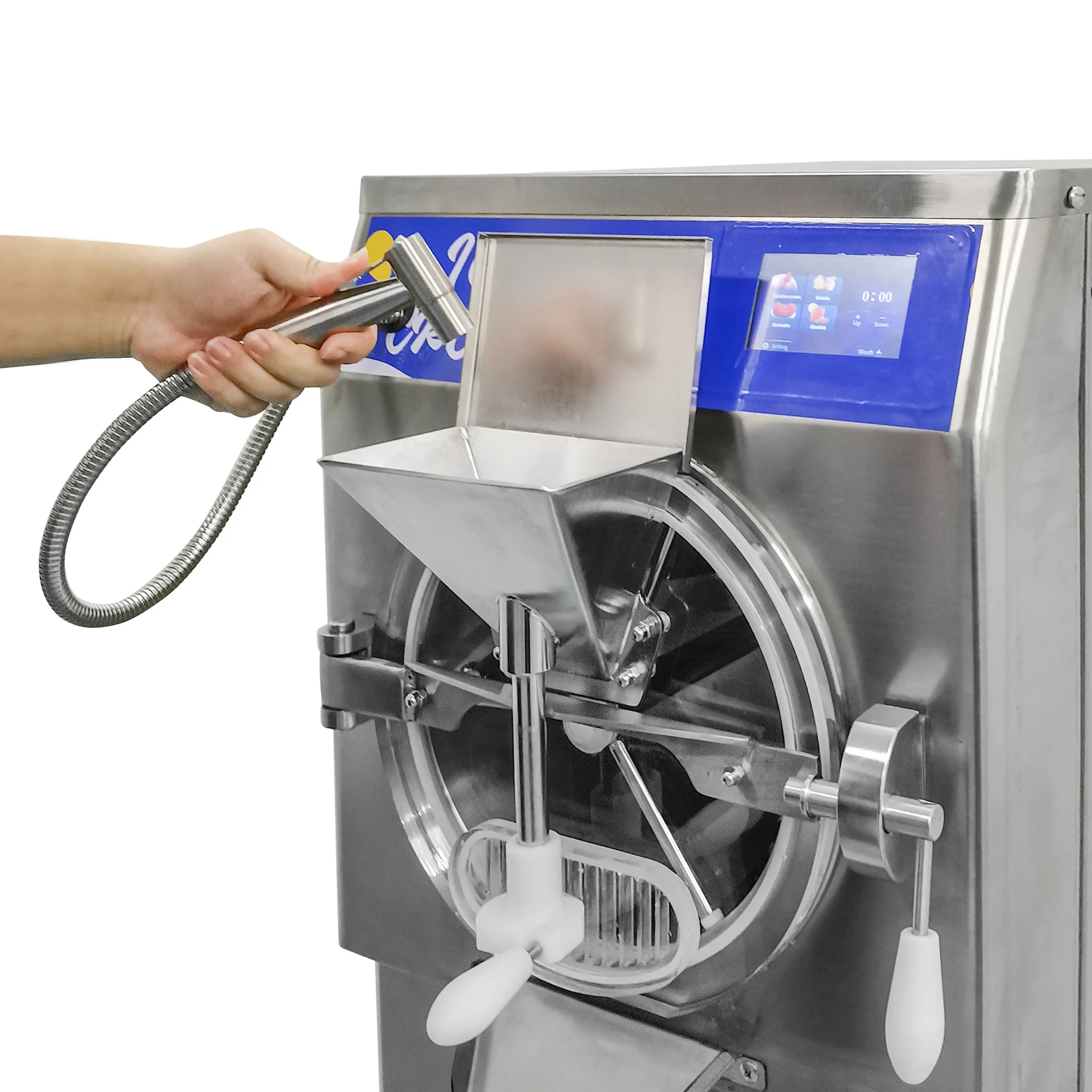 Máquina comercial italiana de helado y yogur, escritorio de acero inoxidable para aperitivos de té con leche y nueces de maíz en nueva condición