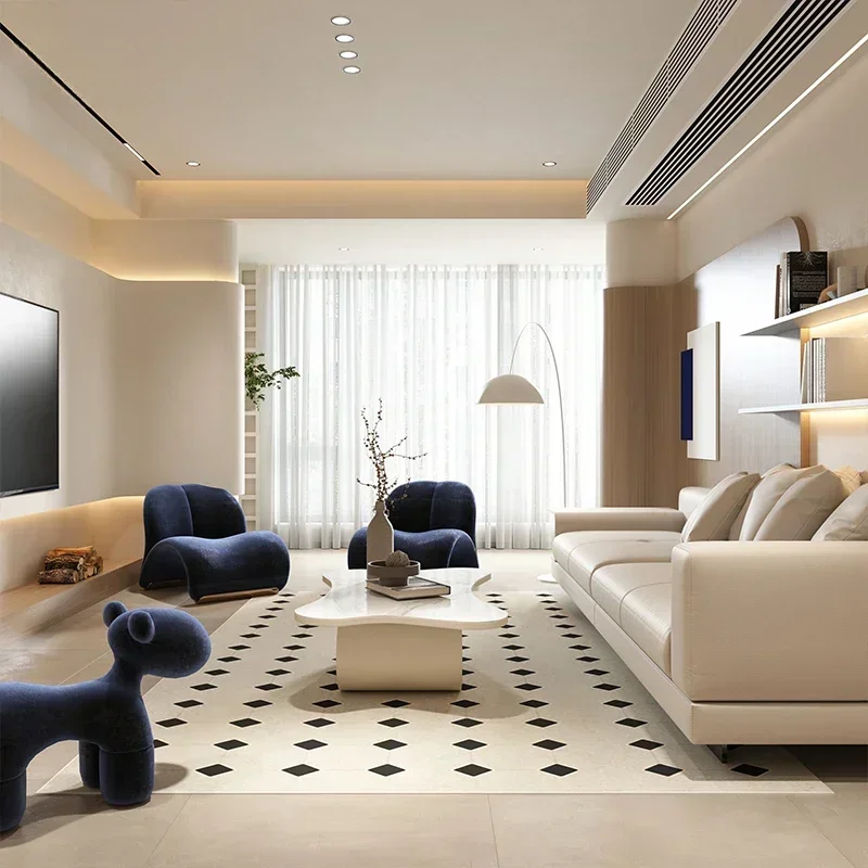Y Minimalist Leather Sofa Home Straight Row Sofa Cream Style Sofa