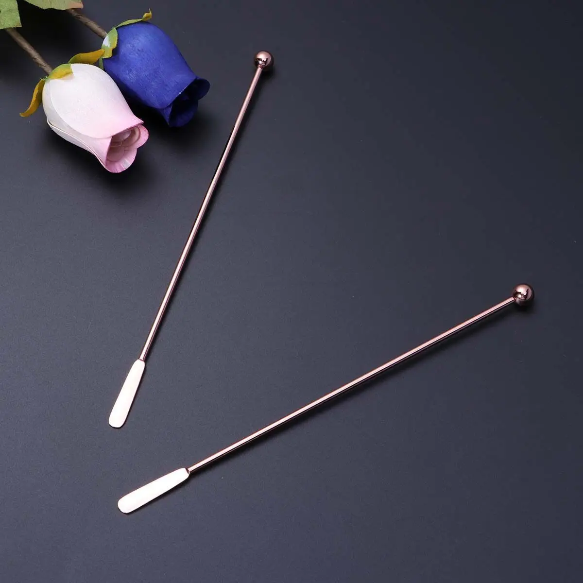 5Pcs Stainless Steel Flat Round Bead Martini Picks Fruit Stick Set for Brandied Cherries Stirring Coffee Milk