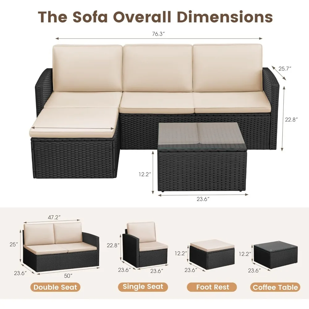 مجموعة محادثة الفناء 4 قطع أثاث خارجي مجموعات PE الخوص الروطان أريكة الفناء الاقسام قابل للتعديل جميع الأحوال الجوية مع C #5