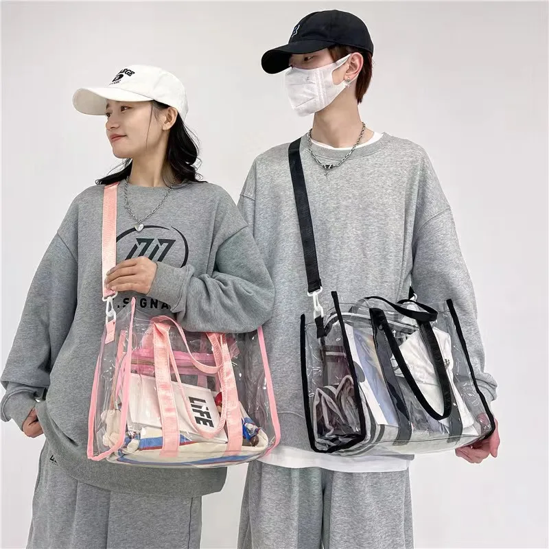 

Большая вместительная водонепроницаемая женская сумка через плечо из ПВХ, прозрачная пляжная сумка, повседневная сумка через плечо для молодых взрослых