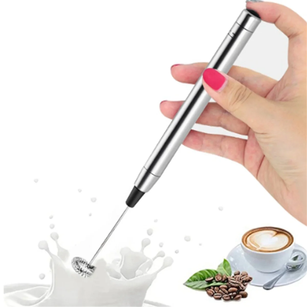 Espumador de leche eléctrico, cafetera manual, mezclador de espuma molida, batidor de huevos, tipo conveniente con soporte