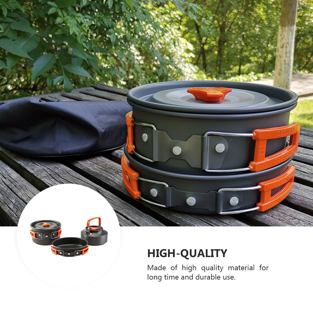 

Three Piece Set Camping Cookware Kit Lightweight Aluminum Alloy Portable Outdoor Cooking 2 3 People Safe Use