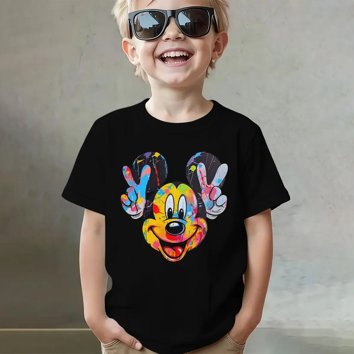 

Watercolor Mickey Mouse Design Graphic T Shirts Girl Boy Soft Cotton Cartoon Mickey T-Shirt Street Style Kids T-shirts