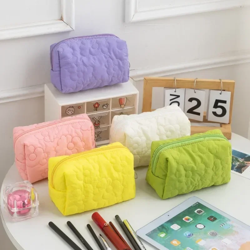 Korea Fashion Girls Candy Color Cosmetic Bag Large Capacity Make Up Storage Pouch Zipper Makeup Bags Pink Clutch Beauty Case