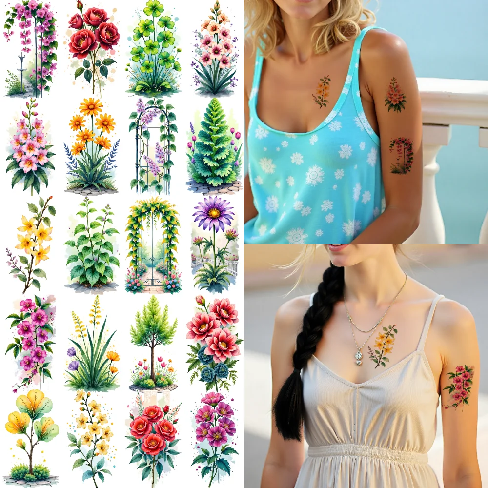 

9 шт. временные татуировки цветочные татуировки водостойкие долговечные наклейки для тела садовые татуировки временные татуировки наклейки для девочек