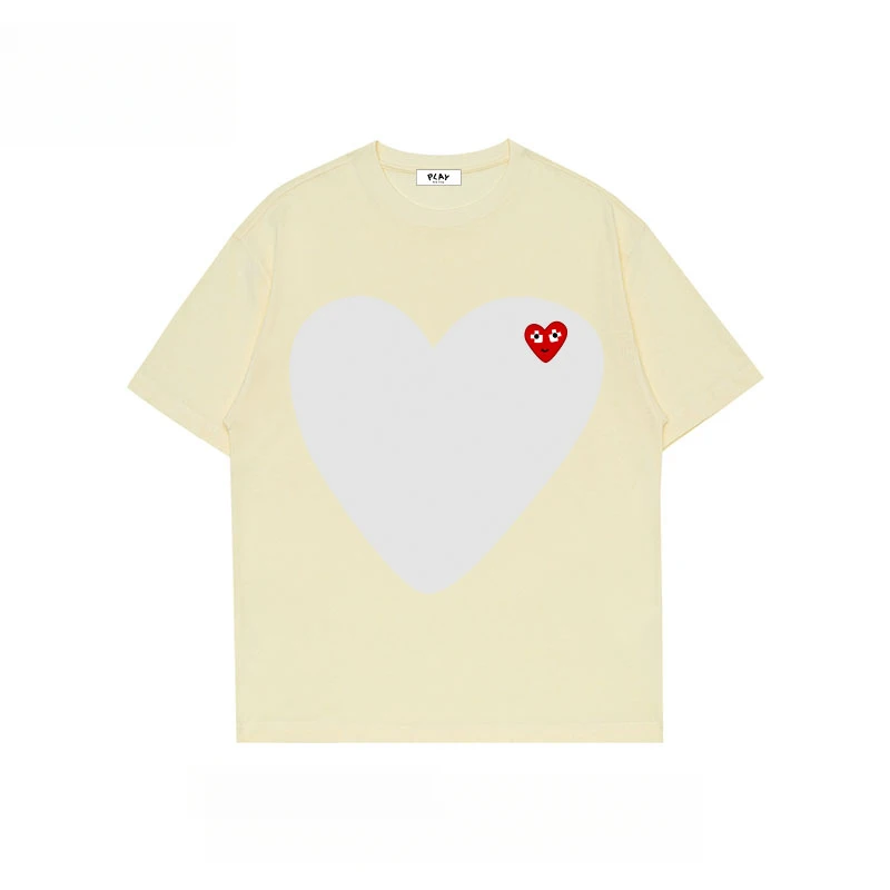Camiseta de manga corta para hombre y mujer, camisa de compresión superior de algodón puro con bordado de amor, media manga pesada, a la moda