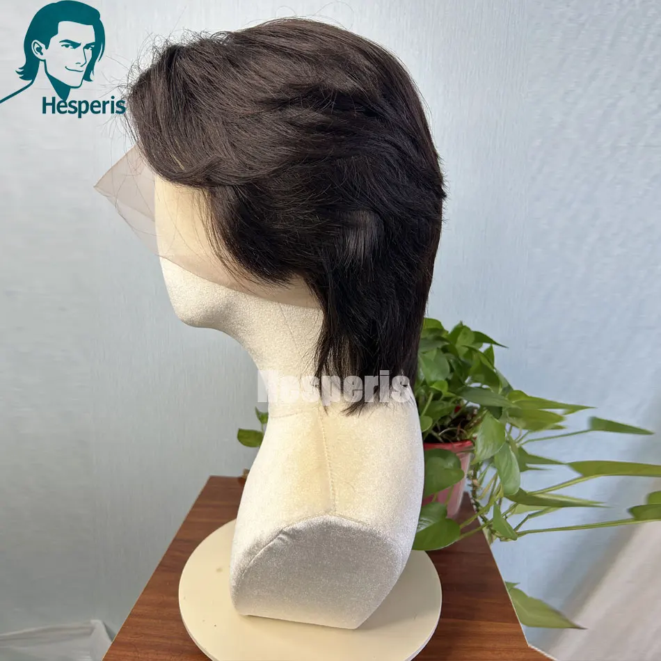Hesperis 4inch Glueless Human Hair Men Wigs Pre Style Short Cut Lace Frontal Wigs For Male Transparent Lace 13x6 Man Wigs