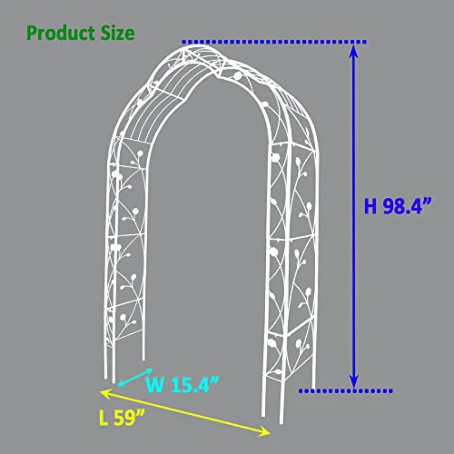 Metal garden arch for outdoor use, black powder-coated steel, easy assembly with 8 customizable styles, rust-resistant support