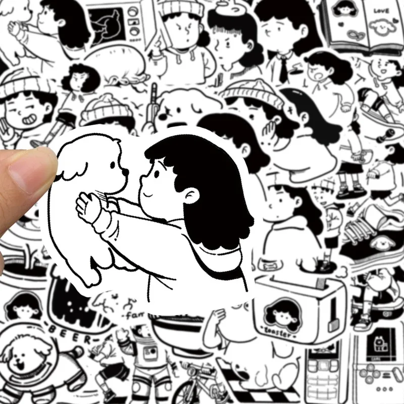 50pcs 만화 성격 소녀와 그녀의 강아지 크리 에이 티브 낙서 장식 스티커