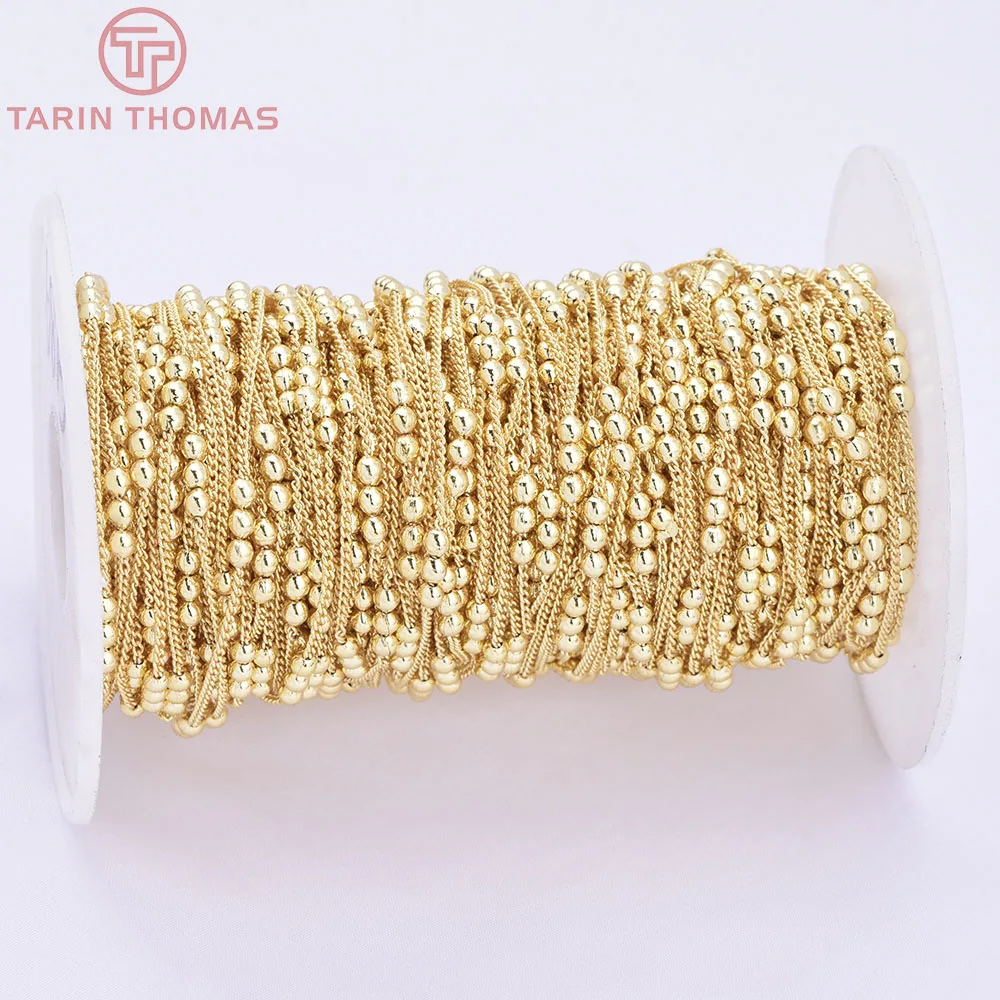 (6813) 2Meters Chain Beads 3MM 24K Gold Color Brass Chains for Necklace Bracelet High Quality Diy Jewelry Findings Accessories