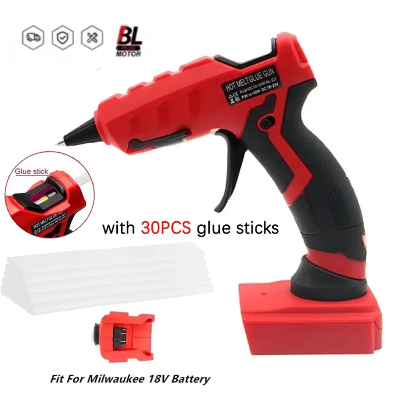 Cordless Hot Glue Gun for Milwaukee 18V Battery with 30pcs 7mm Sticks 30s Quick Preheat for Arts & Crafts & DIY (No Battery)