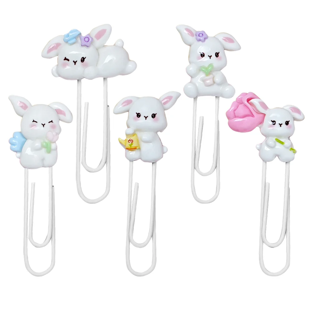 

5Pcs Paperclip Cute Bunny Shaped Clips Easter Bookmarks Stationery Supplies Metal Student Office School Files