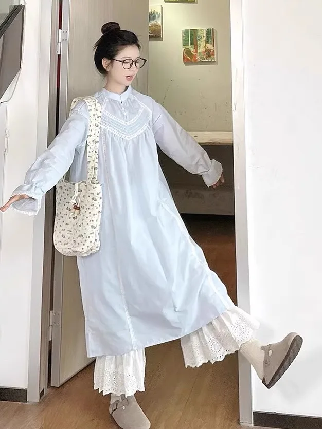 Primavera puro cotone ricamato Suower scava fuori bandiera abito strato base pantaloni zoccolo pantaloni dolce stratificazione