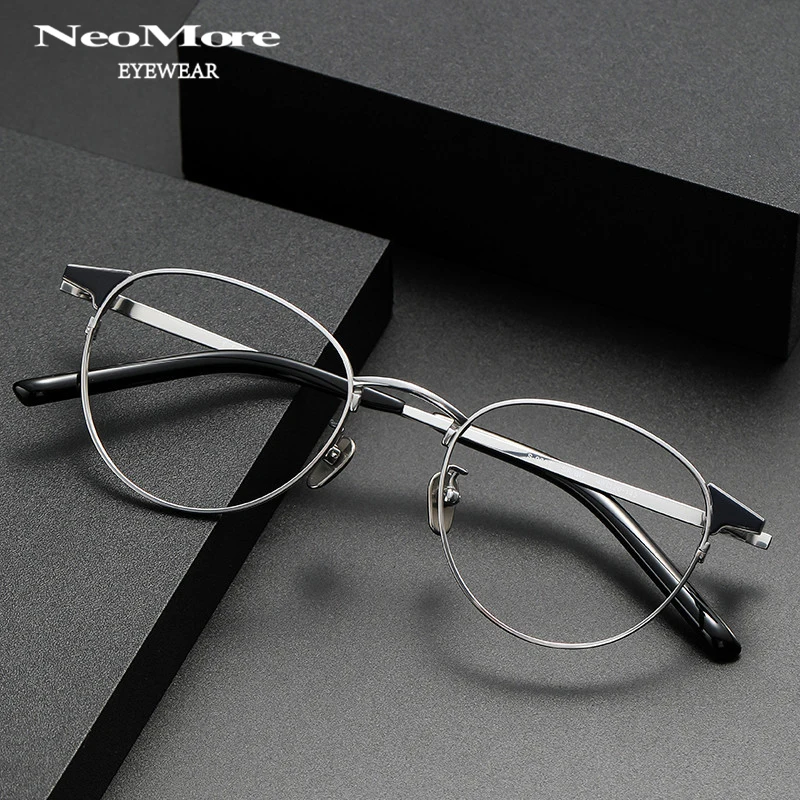 

High Quality Pure Titanium Round Half Frame Glasses Pure Titanium Retro Prescription Glasses Frame Men's Women's Optical Eyewe