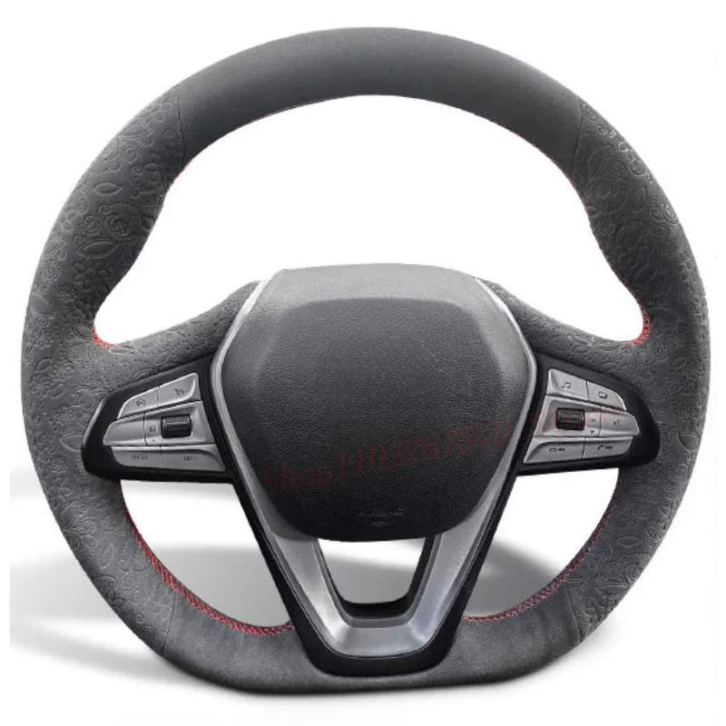 

DIY Hand Sewn Anti Slip Sweat Absorbing Suede Steering Wheel Cover Wrap For Changan CS35 CS55 CS75 Plus Car Interior Accessories
