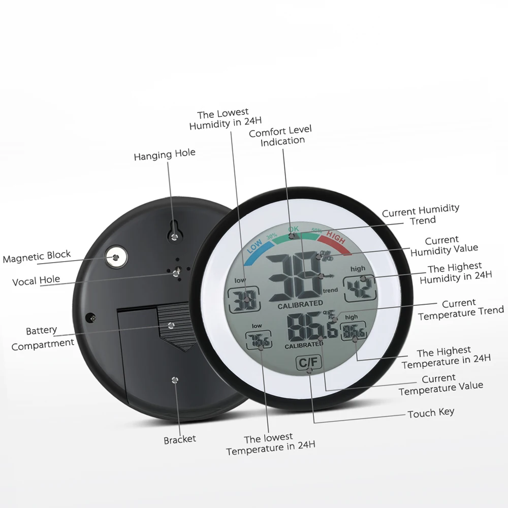 Digital Thermometer Hygrometer Temperature Humidity Meter °C/°F Max Min Value Trend Display Mini Temperature And Humidity Meter