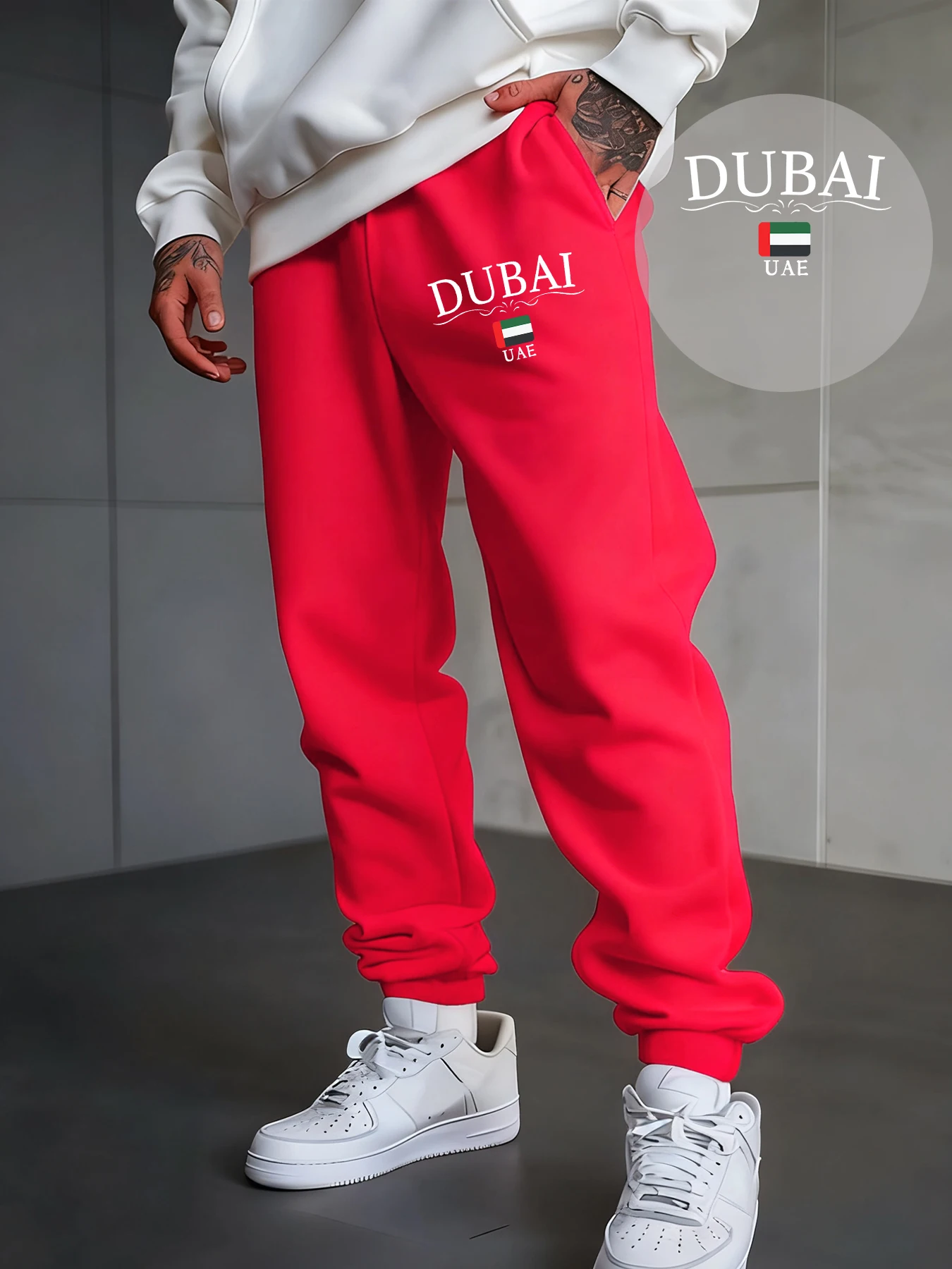 

Dubai Uae Letter And Flag Printed Man Sweatpants Autumn Fleece Jogging Pants Pocket Outdoor Pant Comfortable Casual Trousers