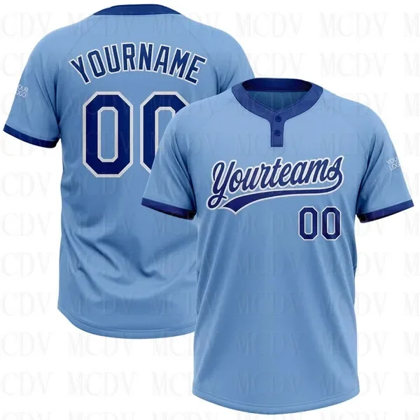 Custom Light Blue White-Old Gold Two-Button Unisex Softball Jersey 3D Printed Team Name Number Jerseys Sports Wear Adult Youth