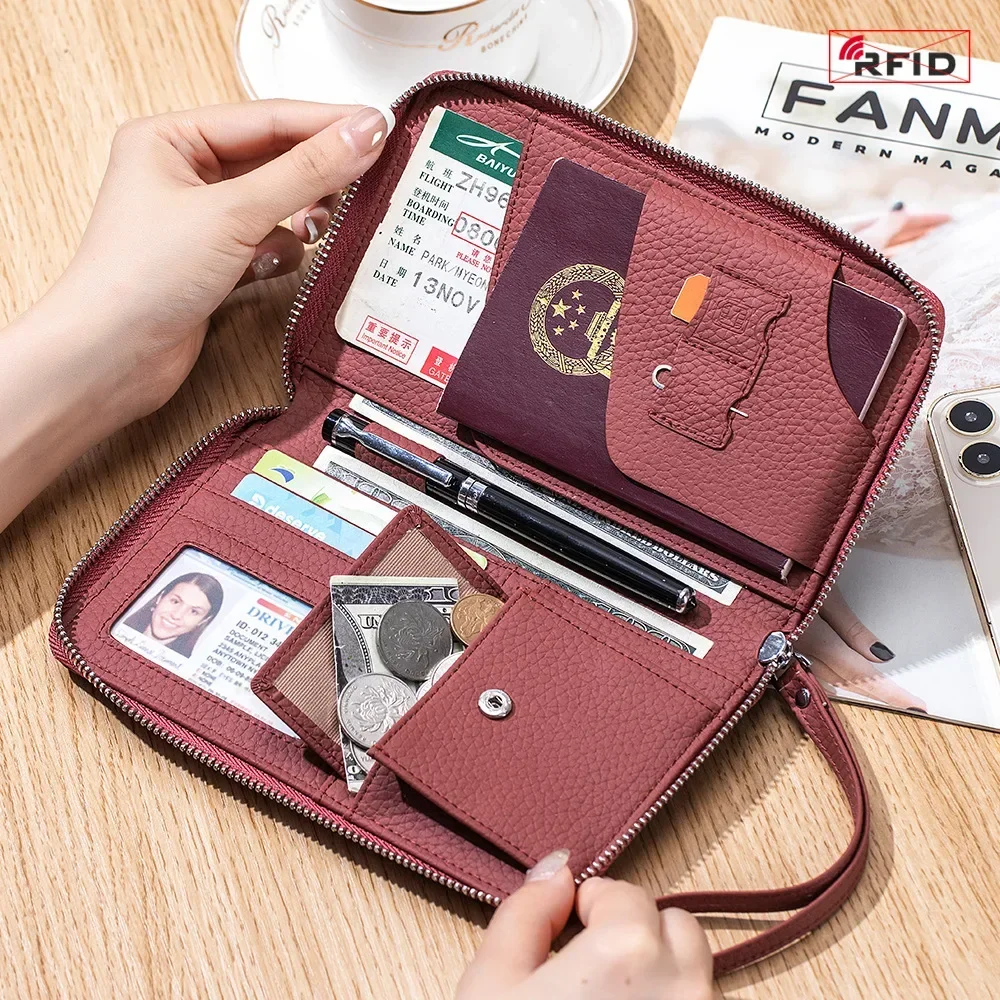 Large Wallet Passport Holder RFID Blocking Travel Documents Organizer Bag for Passport Credit Cards Boarding Passes Storage Bag