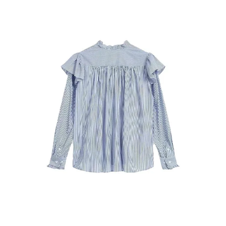 قميص مفتوح YY 2025 قميص نسائي كوري جديد غير منتظم مخطط بطيات وأكمام طويلة #3