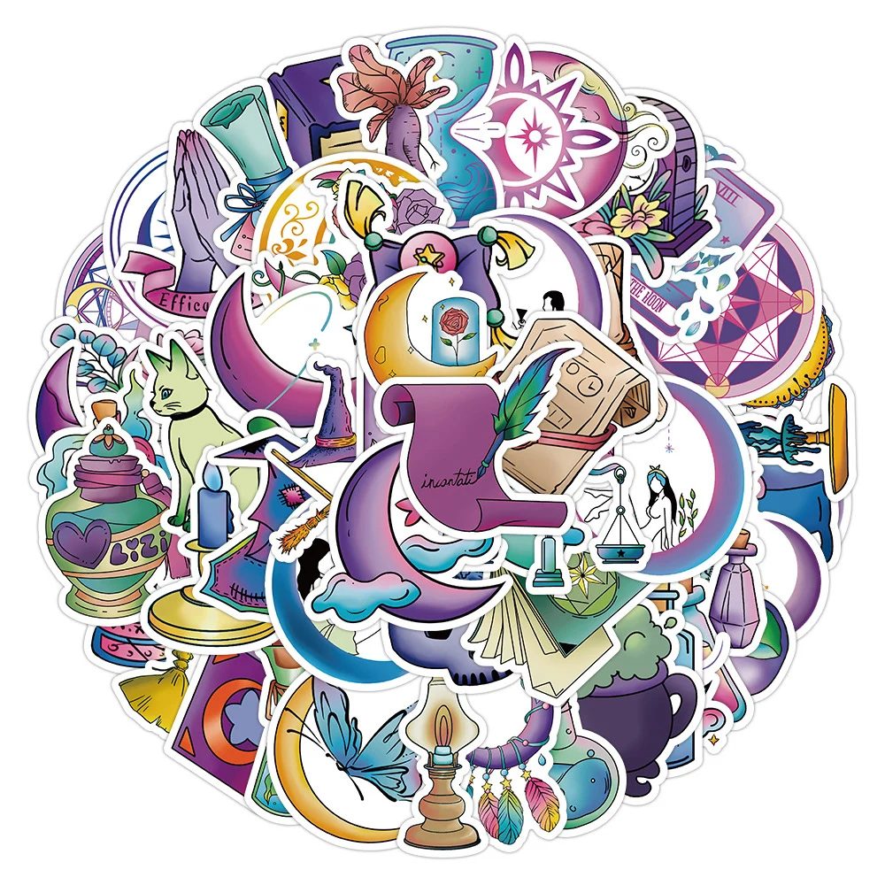 

10/30/50pcs Magic Witch Sun Moon Cartoon Stickers Aesthetic Art Graffiti Decals DIY Luggage Phone Laptop Waterproof Sticker Pack