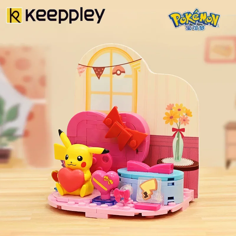 Keepley Model adegan Pokemon rakitan blok bangunan mainan trendi koleksi hadiah liburan ornamen buatan tangan