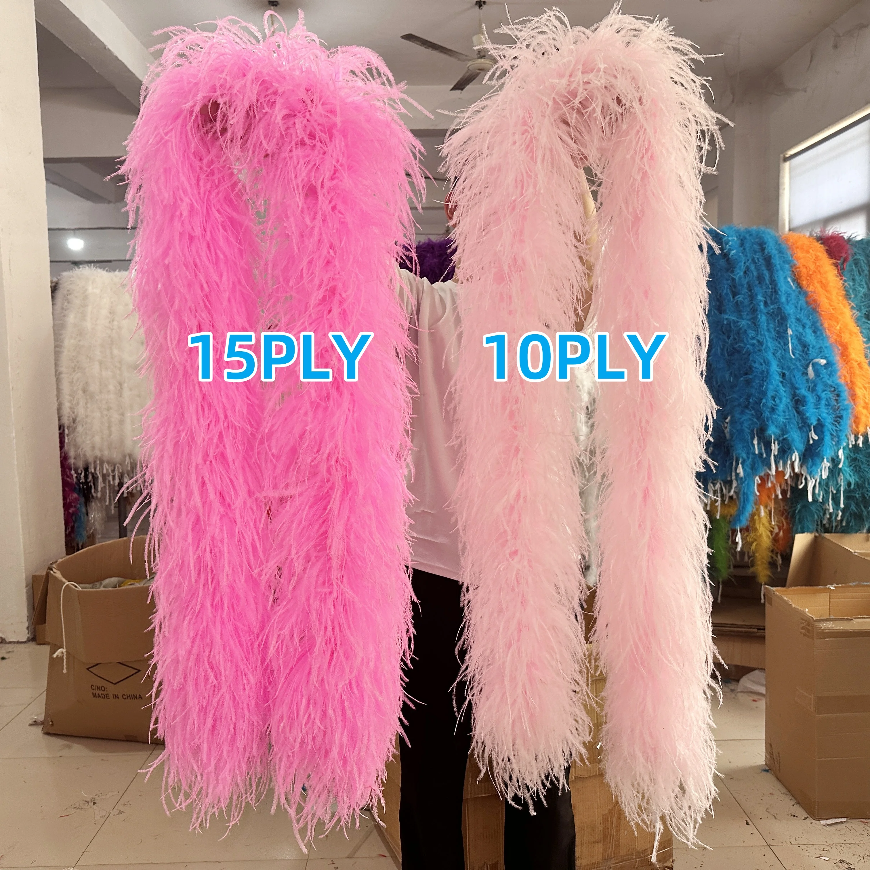 2Meters Dyed Ostrich Feathers Boa 2Ply 6Ply 10Ply 15Ply 20Ply Fluffy Ostrich Plumes Shawl for Clothes Wedding Carnival DIY Craft