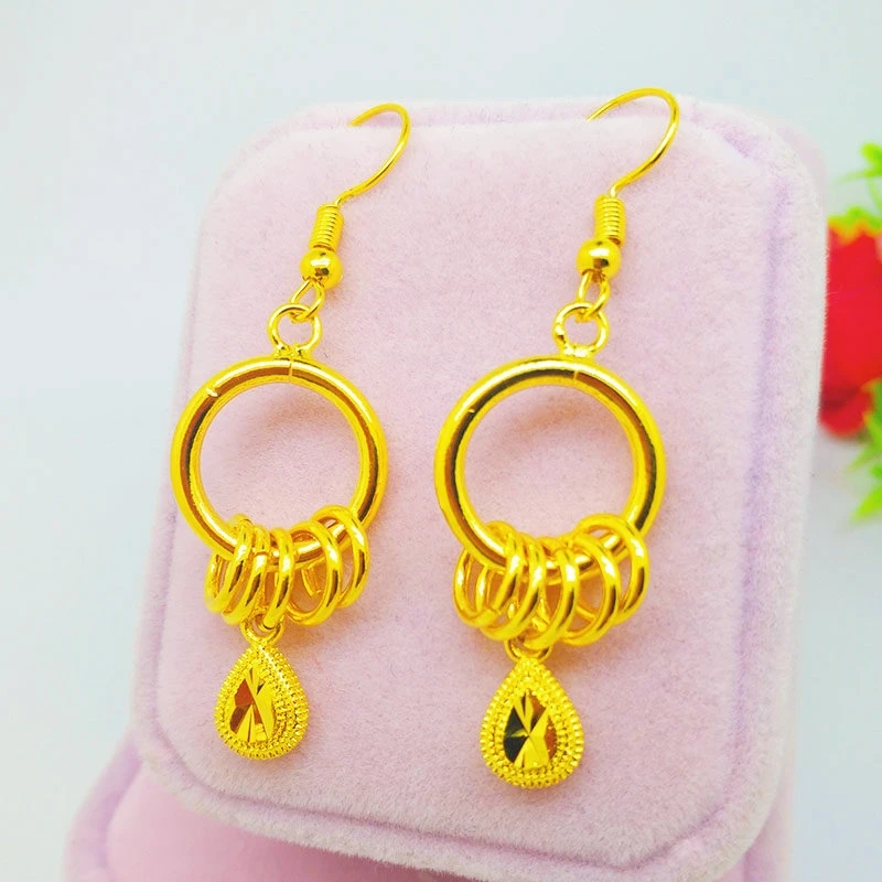 

Серьги-кольца для женщин с эффектом лифтинга лица, в стиле Light Luxury, с подвесками в форме капли, из золота 24K AU999 | Изящный и элегантный, с нежной аурой.