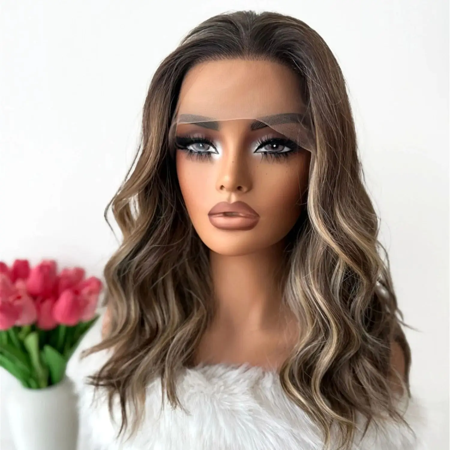 

Синтетические парики средней длины с эффектом омбре и балаяж, цвет пепельно-коричневый, для женщин, от производителя, дешевые, на распродаже, готовые к носке