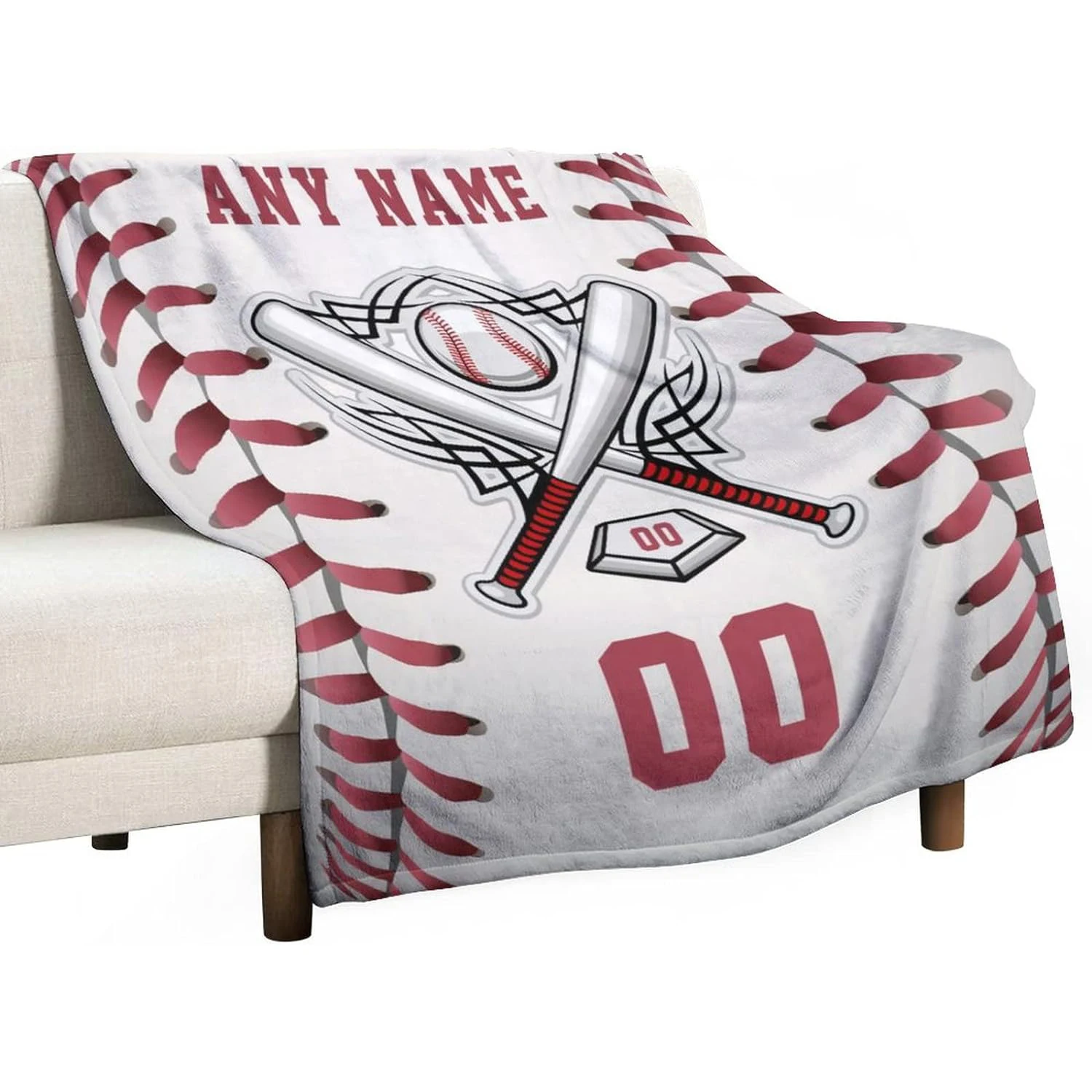 Personalized Name of Baseball Blanket for Children and Adults Customized Baseball Flange Plush Blanket for Boys and Men Gift