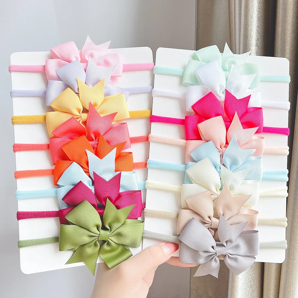 

8Pcs/Set Solid Color Nylon Six Ears Bows Headband for Baby Bowknot Elastic Hair Band Handmade Headwear Girls Hair Accessories