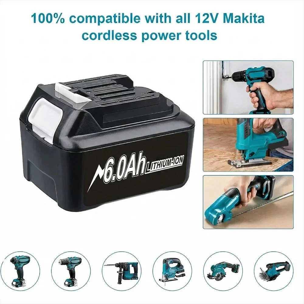 

High Capacity 6.0Ah 12V Li-ion Battery for Makita Drill HP331D JV101D HS301D BL1041B BL1021B Rechargeable Pack
