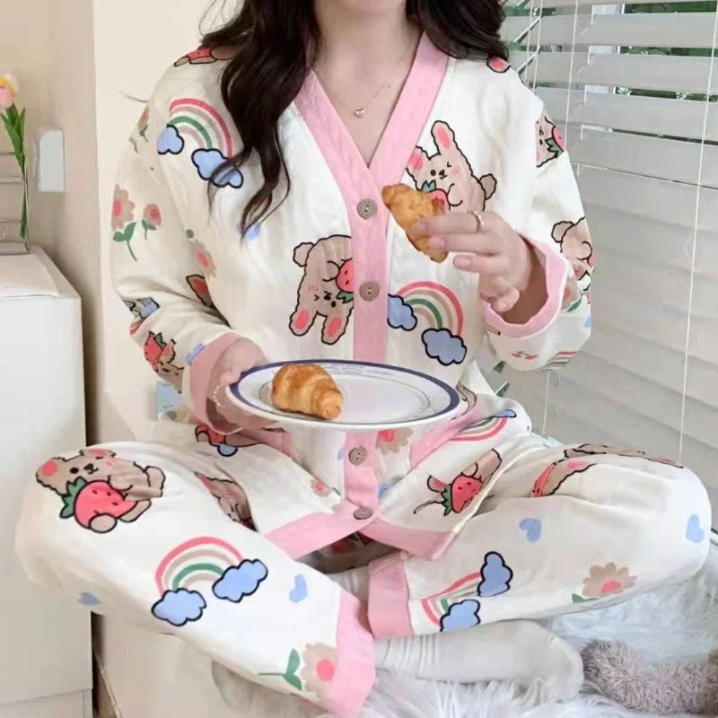 2pcs Set Hello Kitty Cotton Pajamas Women Comfortable Maternity Sleepwear Pijama Suit Female Sleep Leisure Home Loungewear Gifts