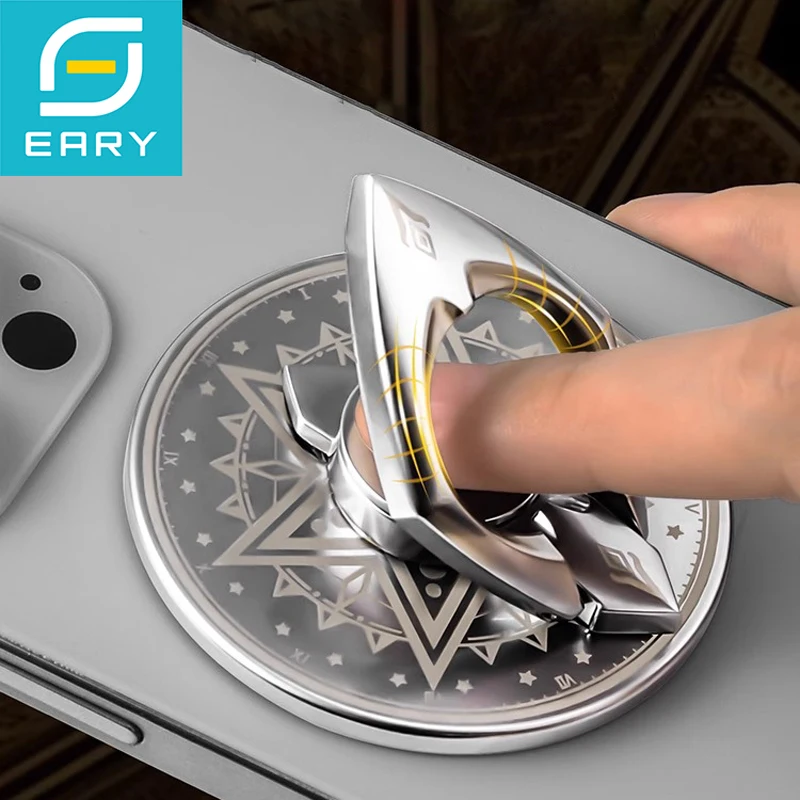 حامل هاتف مغناطيسي معدني من إياري، حامل جيروسكوبي سحري مبهر ببصمة الإصبع مع 360 درجة ° حامل حلقة الإصبع الدوار لملحقات iPhone