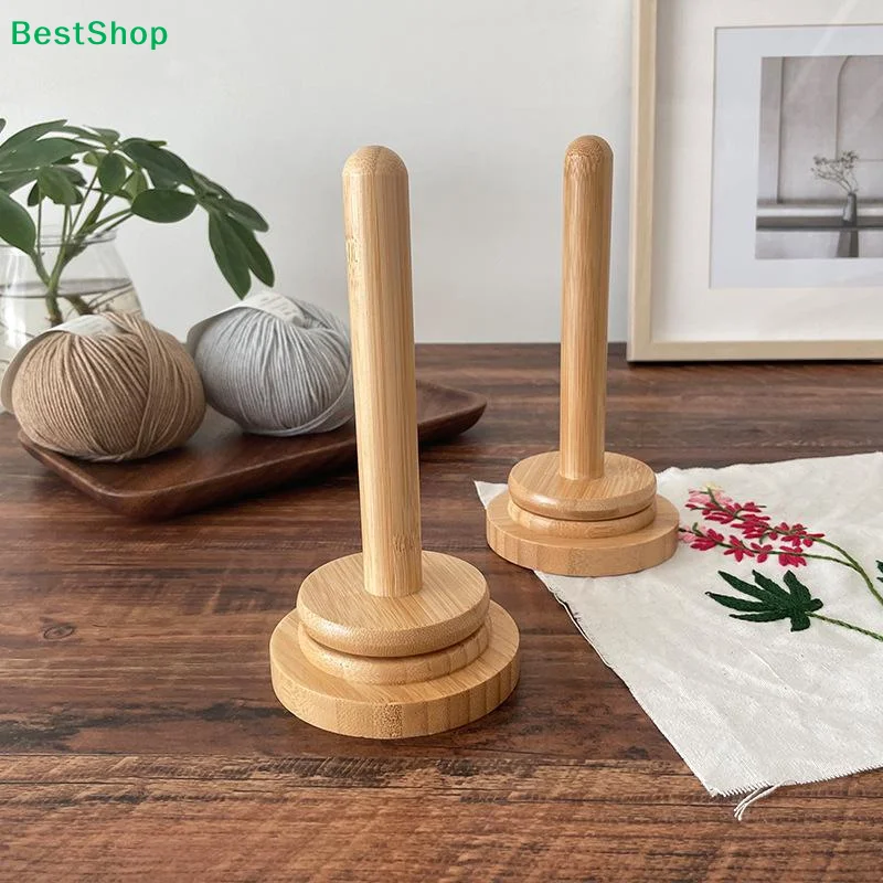 ♬Bamboo Wood Yarn Stand Yarn Spool Home Braided Yarn Spool Storage Stand Stable Non Slip Table Top Rotary Ball Wooden Winder