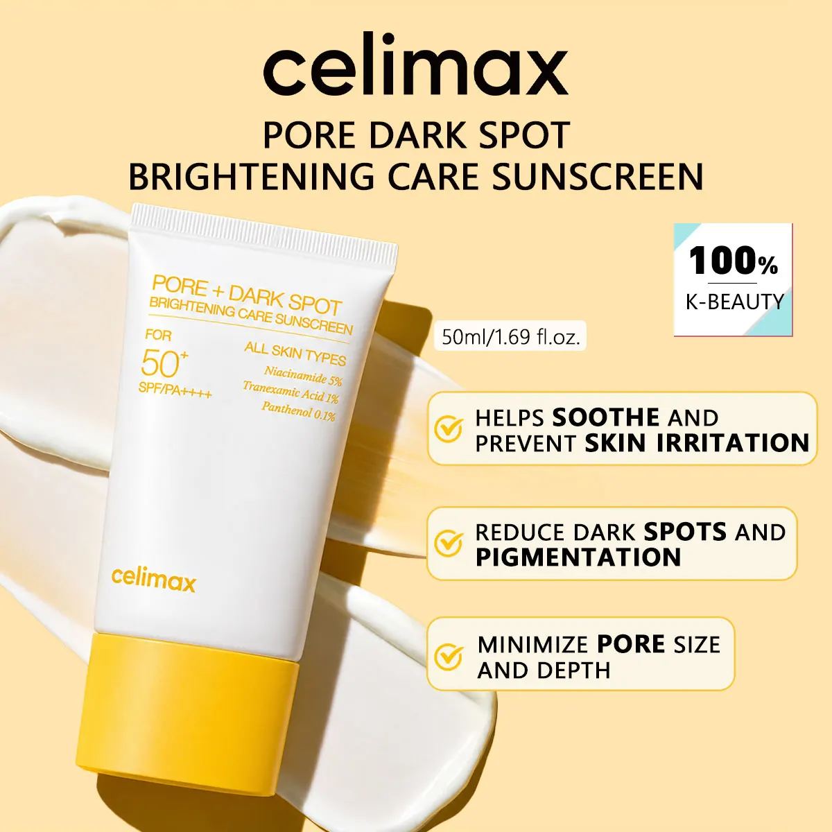 Celimax Pore Dark Spot Brightening Care Sunscreen 50ml,Moisturizing Yet Airy,Fresh Aqua Sensation,Korean Skincare,Korean Makeup