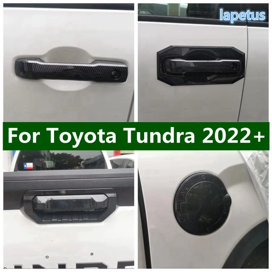 

Side Door Handle Bowl / Rear Fuel Tank Gas Cap Oil Cover Trim For Toyota Tundra 2022 2023 Carbon Fiber Look Exterior Accessories