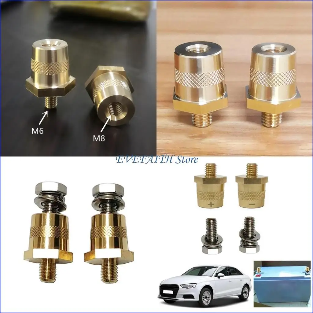 124B Brass Battery Poles Adapter Car Battery Terminal Pair Convenient Repair Solution