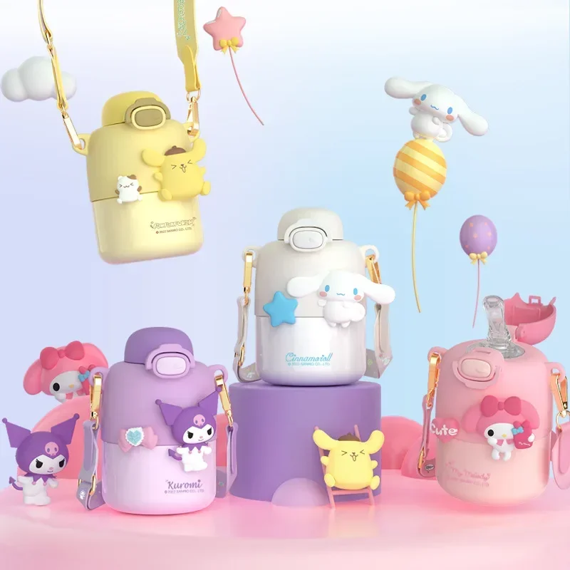 Sanrioed Cinnamoroll Kuromi Stainless Steel Thermos Cup Children's Cute Girl Cup Straw Cup 430ml Children's Birthday Gift