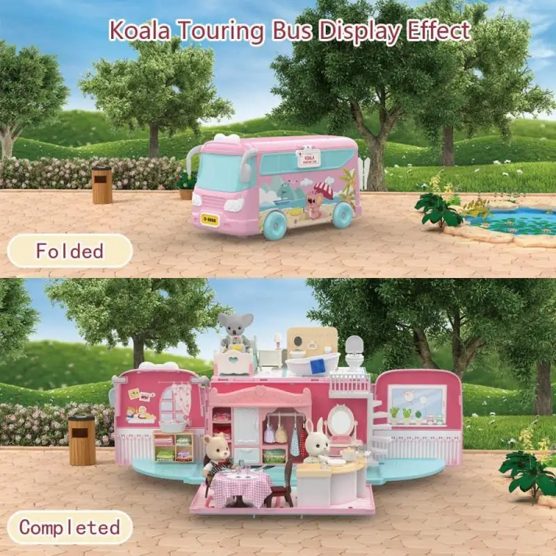 Koala Tour Bus Dollhouse DIY Miniature Pretend Play House Toy Dresser Kitchen Furniture Doll Villa Educational Toy Girl Gift