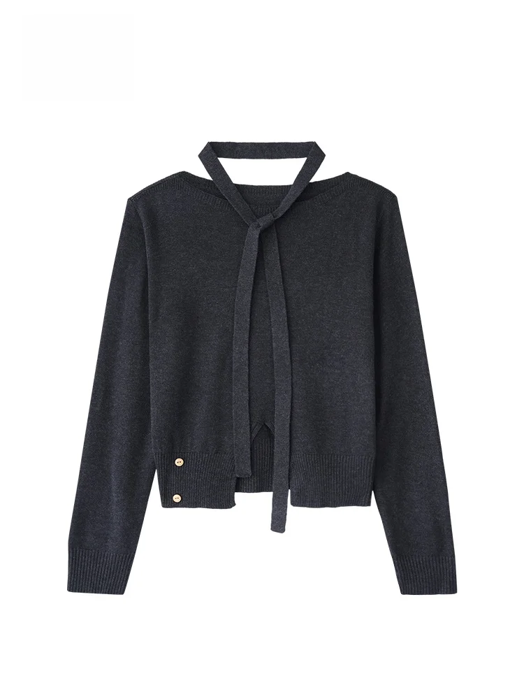 

GOFAR Women's Knitted Sweater with Sa Hanging Ne-oulder Slimming Base irt ey Long Sve Winter Faion