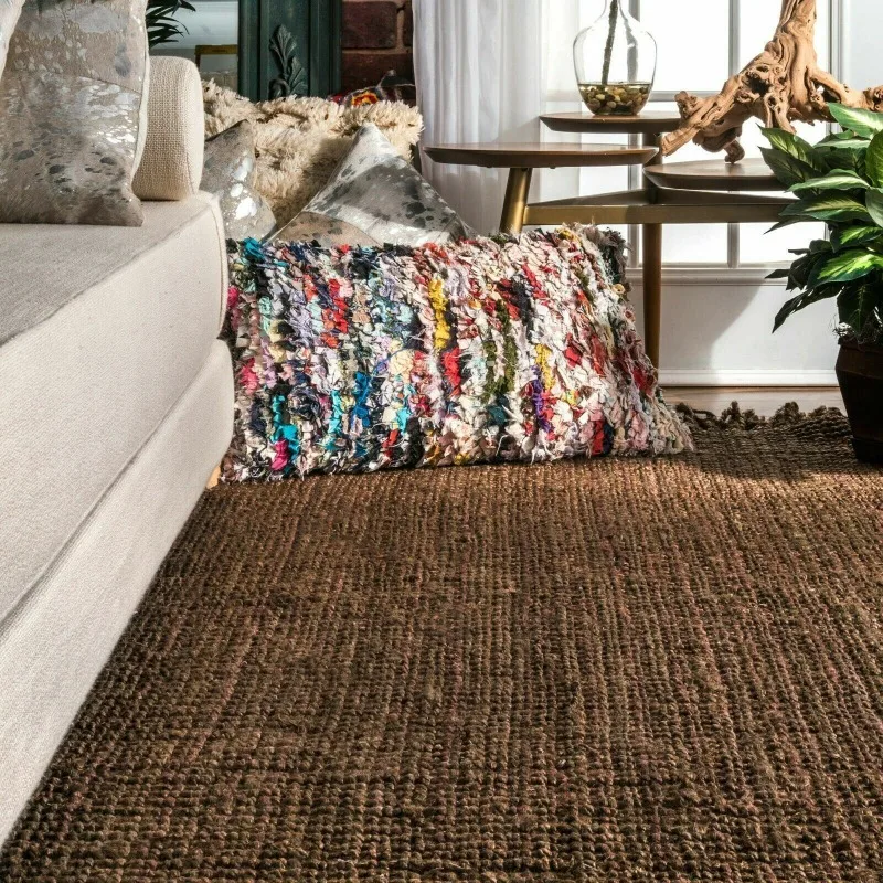 Rug Jute Carpet Mat Natural Rectangle Chunky Loop Runner Rustic Look Braided