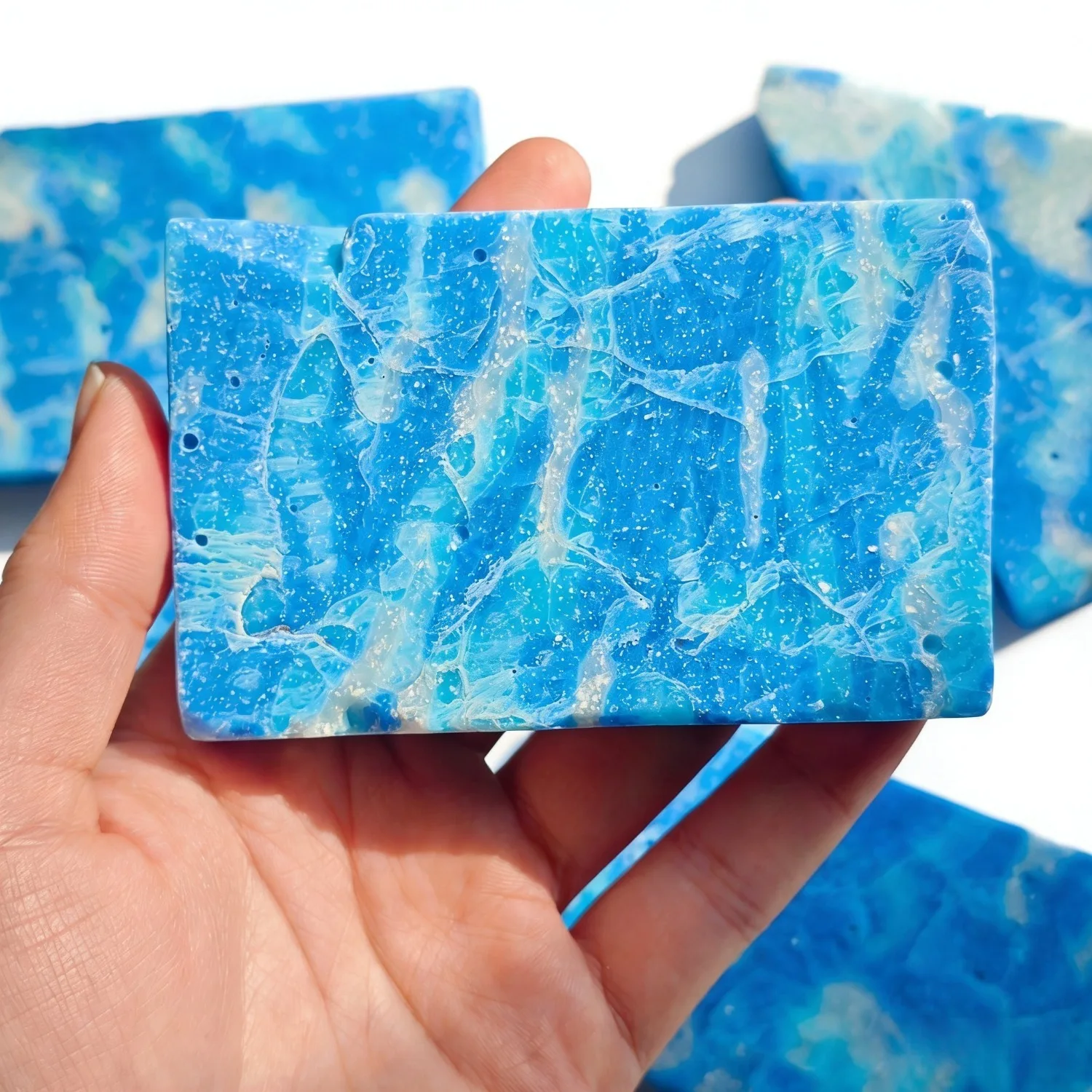 1pc Dominican Larimar Slice - Bohemian Quartz Ball with Blue & White Marbled Suitable for Home Decor