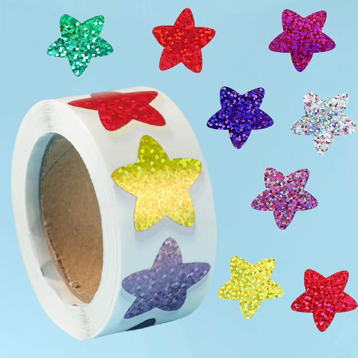 

500pcs/Roll Sparkly Laser Star Stickers 1.0inch/2.5cm Diy Daily Schedule Prefect For Kid School Students Rewards,Holiday Seal