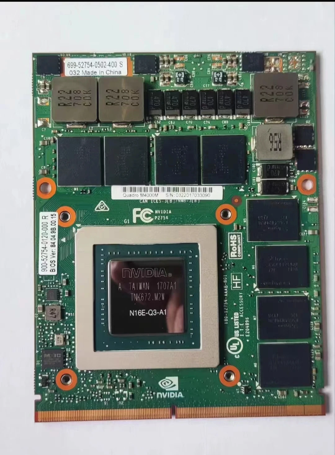 CN-04XR03 04XR03 4XR03 Quadro M4000M 4GB GDDR5 MXM 3.0b Video Card N16E-Q3-A1 for Precision 7710 M6800 Laptop