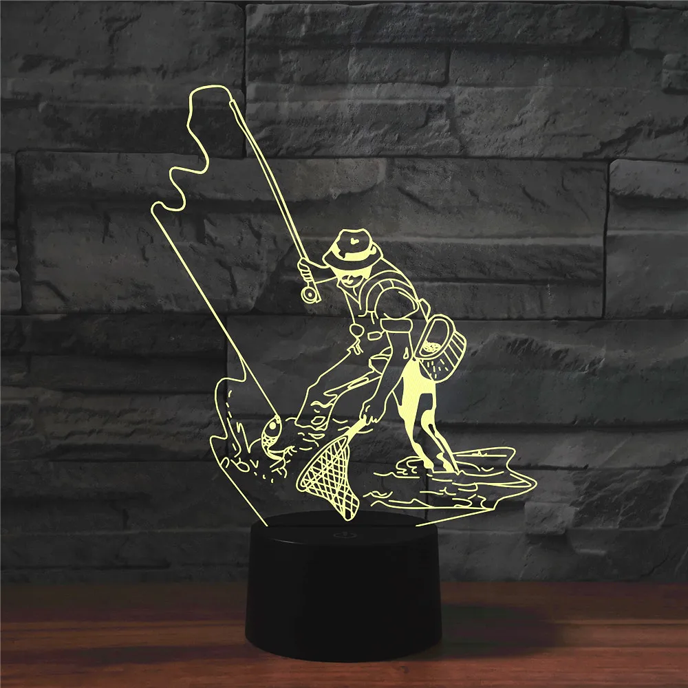 3D Fishing Lamp Illusion LED Night Light Touch Fish Desk Table Lamps Home Room Decor Christmas Gifts for Boys Kids Fishing Lover